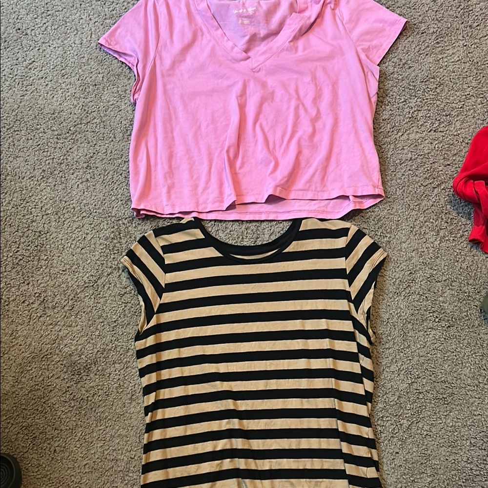 Pink V-Neck Cropped Shirts